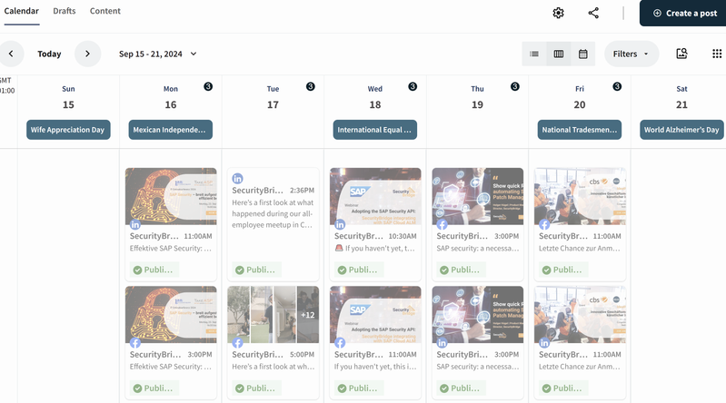 Social media scheduling dashboard